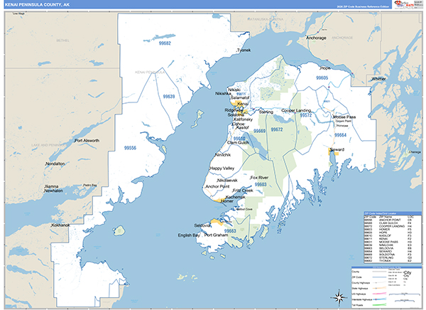 Kenai Peninsula Borough (County), AK Carrier Route Wall Map